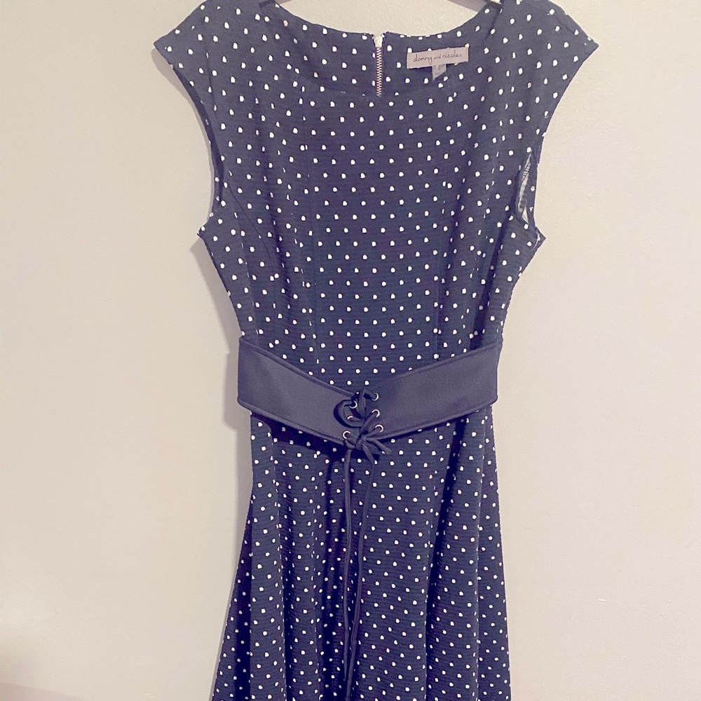 Navy blue with white polka dots flare bottom dress